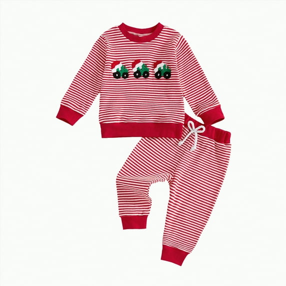 mgoYE Baby Boy Christmas Outfit 12 Months Toddler Winter Clothes Long Sleeve Crewneck Sweatshirts + Pants Clothing Sets(Red,12-18 Months)
