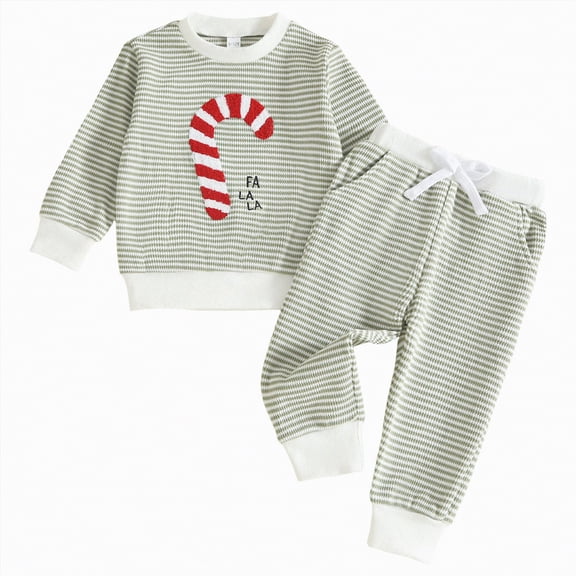 mgoYE Baby Boy Christmas Outfit Baby Boy Clothes 12 Monthes Long Sleeve Letter Print Crewneck Sweatshirt + Pants Winter Toddler Christmas Clothes|Green 18-24 Months