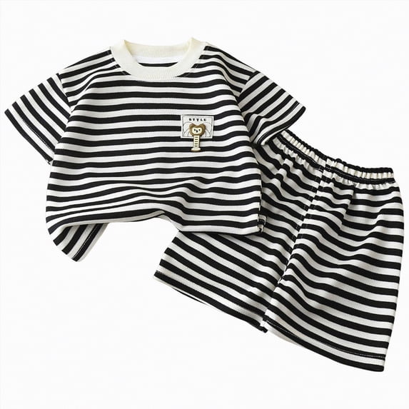 mgoYE Baby Boy Clothes 12-18 Months Boy Boy Girls Toddler Summer Outfit Striped T-shirt Soft Toddler Boy Summer Clothes 6 12 18 Months 2 3 4 5 T Short Set(White,18-24 Months)