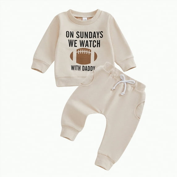 mgoYE Baby Boy Clothes 12-18 Months Fall Outfits Set Clothes Long Sleeve Sweatshirt +Sweatpants 2 Piece Casual Autumn Clothing for Kids Boys|Beige 12-18 Months
