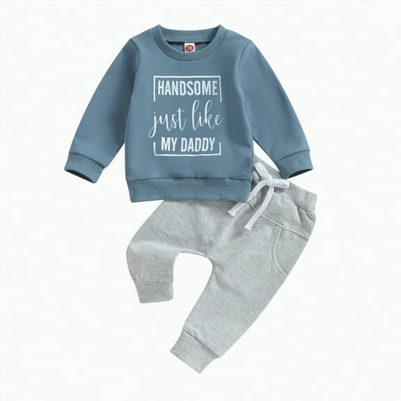 mgoYE Baby Boy Clothes 12-18 Months Fall Outfits Set Clothes Long Sleeve Sweatshirt  Sweatpants 2 Piece Casual Autumn Clothing for Kids Boys(Blue,18-24 Months)