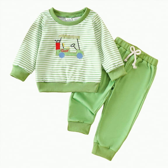 mgoYE Baby Boy Clothes 12-18 Months Fall Outfits Set Clothes Long Sleeve Sweatshirt  Sweatpants 2 Piece Casual Autumn Clothing for Kids Boys|Light Green 12-18 Months