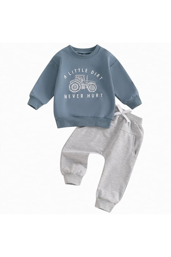 Baby Boy Clothes 12-18 Months Toddler Baby Boy Clothes Funny Letter Long Sleeve Sweatshirt Pullover Top Jogger Pants Fall Winter Outfits(Blue,12-18 Months)