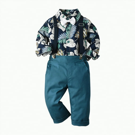 mgoYE Baby Boy Clothes 12-20 Months Baby Boy Formal Long Set Toddler Fall Gentleman Outfit Kid Long Sleeve Bowtie Shirt Suspender Longs Suit(Light Blue,5-6 Years)