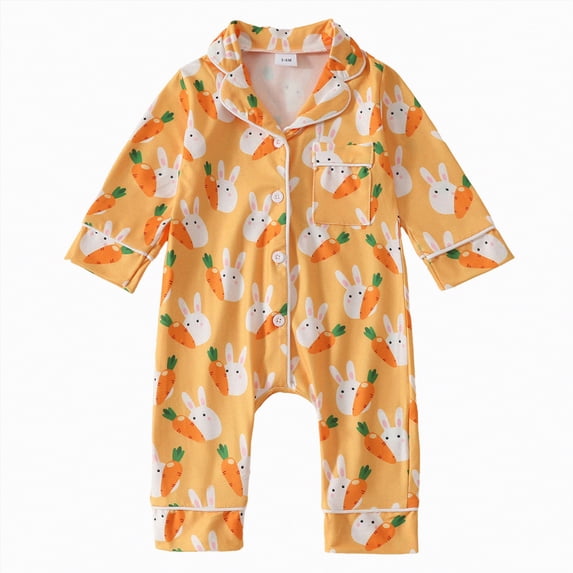 mgoYE Baby Boy Clothes 12 Month Baby Girl Boy Easter Outfit Newborn Long Sleeve Onesie Pattern Print One Piece Jumpsuit Romper Cute Spring Clothes(Orange,0-3 Months)