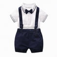 thumbnail image 1 of mgoYE Baby Boy Clothes 3-6 Months Baby Boys Gentleman Outfits Suits, Infant Shirt+Shorts+Bow Tie+Suspenders(Blue,18-24 Months), 1 of 9