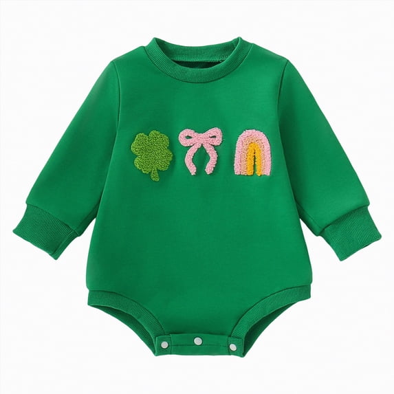 mgoYE Baby Boy Clothes 3-6 Months Newborn Baby Girl Boy St Patricks Day Outfit Irish Print Sized Romper Clover Long Sleeve Bodysuit Clothes(Green,3-6 Months)