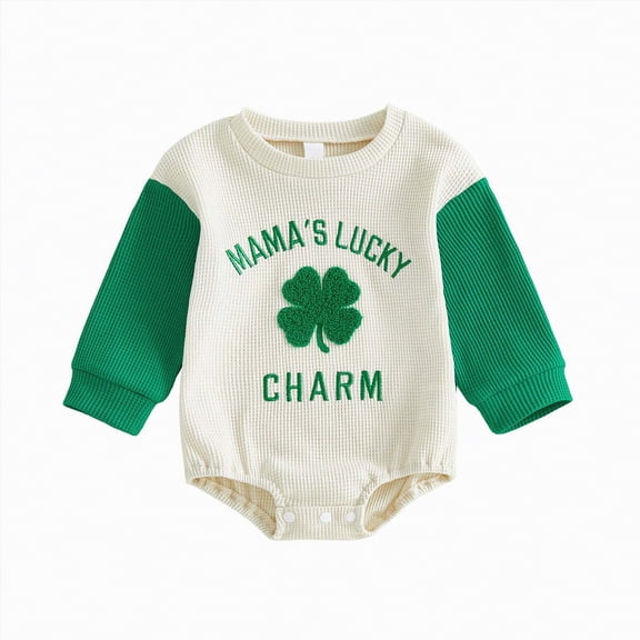 mgoYE Baby Boy Clothes 3-6 Months Newborn Baby Girl Boy St Patricks Day Outfit Irish Print Sized Romper Clover Long Sleeve Bodysuit Clothes(Green,6-12 Months)