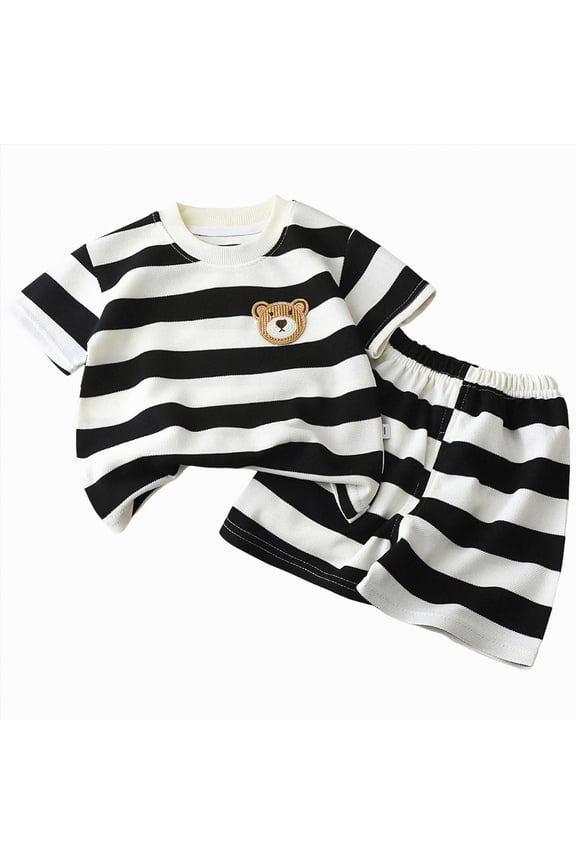 Baby Boy Clothes 6-9 Months Boy Boy Girls Toddler Summer Outfit Striped T-shirt Soft Toddler Boy Summer Clothes 6 12 18 Months 2 3 4 5 T Short Set(Khaki,12-18 Months)