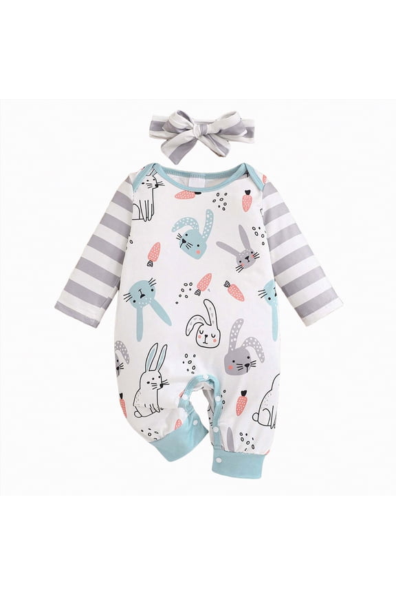 Baby Boy Clothes 6-9 Months Newborn Baby Boy Girl Easter Rabbit Jumpsuit Long Sleeve Button Romper Bunny One Piece Overall Outfit(Mint Green,9-12 Months)