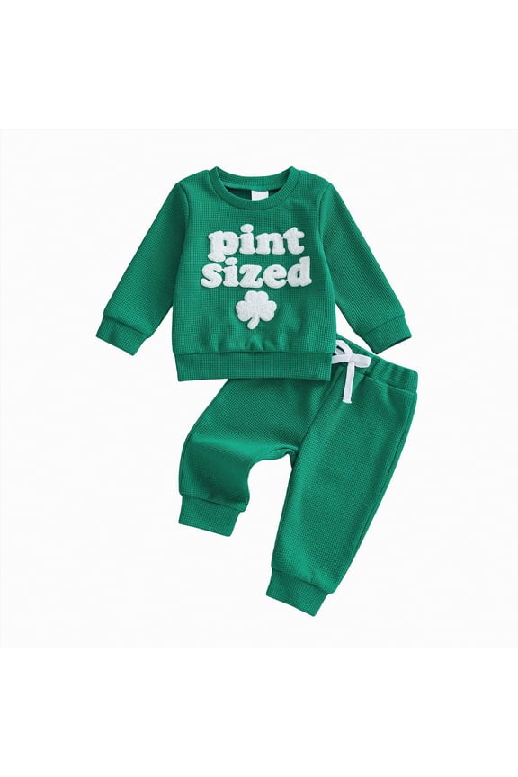 Baby Boy Clothes 9-12 Months Dinosaur 2Pcs Newborn Baby Boy St Patricks Day Outfit Waffle Knit Sweatshirt T-Shirt Top Pants Set Toddler Fall Winter Clothes(Green,12-18 Months)