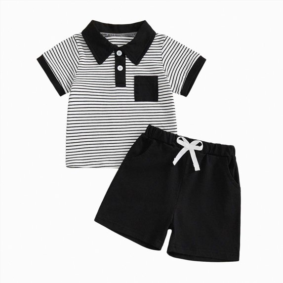 mgoYE Baby Boy Clothes 9-12 Months Dinosaur Toddler Clothes Summer Outfits Short Sleeve Solid Elastic Sweatshirt and Shorts 2 Piece Sweatsuit Set(Black,2-3 Years)