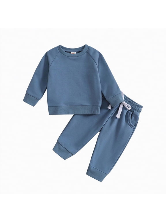 Baby Boy Clothes 9 12 Months Fall Winter Outfit Patchwork Long Sleeve Sweatshirt Tops Stretch Pants Set Sweatshirt Pants Set(Blue,12-18 Months)