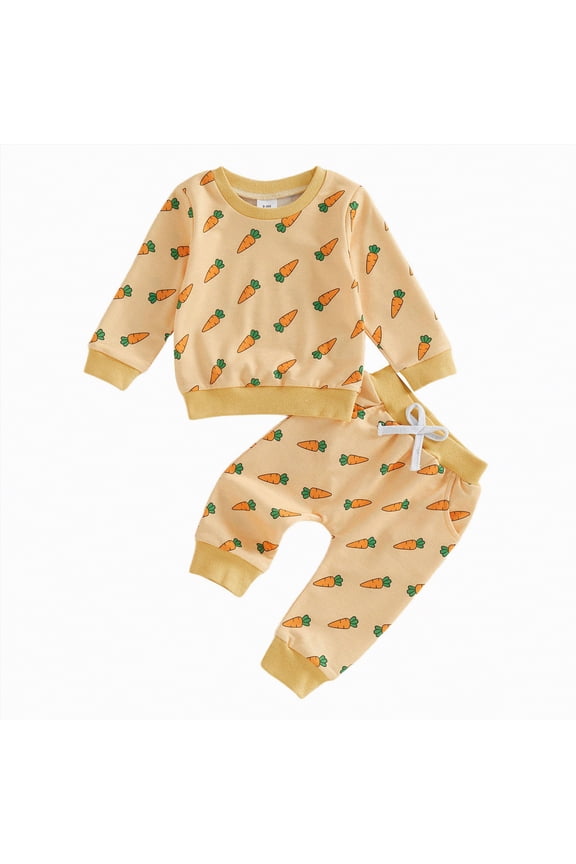Baby Boy Clothes Easter 3-6 Months Newborn Baby Boy Easter Outfit Long Sleeve My First Easter Carrot Sweatshirt Long Pants 2Pcs Spring Clothes(Yellow,0-6 Months)