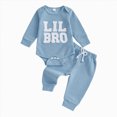 thumbnail image 1 of mgoYE Baby Boy Clothes Little Brother Ribbed Long Sleeve Romper Pants Set 0 3 6 9 12 18 Months 2Pcs Cute Infant Fall Winter Clothes, 1 of 8