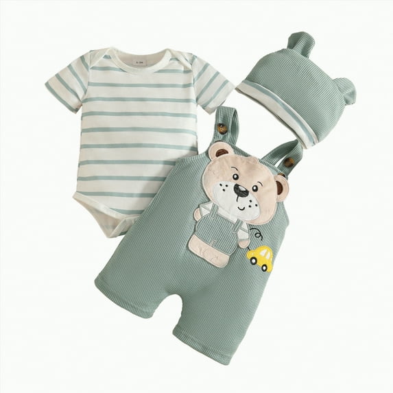 mgoYE Baby Boy Clothes Newborn Romper Spring Summer One-piece Outfit Infant Cute Cartoon Clothing Set(Light Green,3-6 Months)