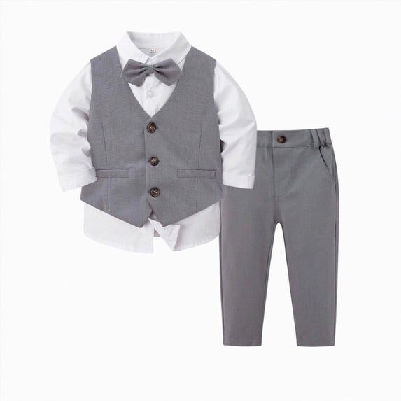 mgoYE Baby Boy Clothes Outfit Suit Long Sleeve Gentleman Tuxedo Vest Wedding Birthday Party Suit(Grey,6-7 Years)
