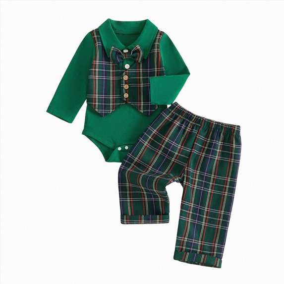 mgoYE Baby Boy Clothes Set Infant Bow Tie Button Down Shirt Bodysuit Top Pants 2Pcs Fall Winter Outfit