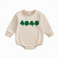 thumbnail image 1 of mgoYE Baby Boy Clothes St Patricks Day Outfit Cute Letter Embroidered Waffle Bubble Romper Onesie Sweatshirt(Beige,6-12 Months), 1 of 7
