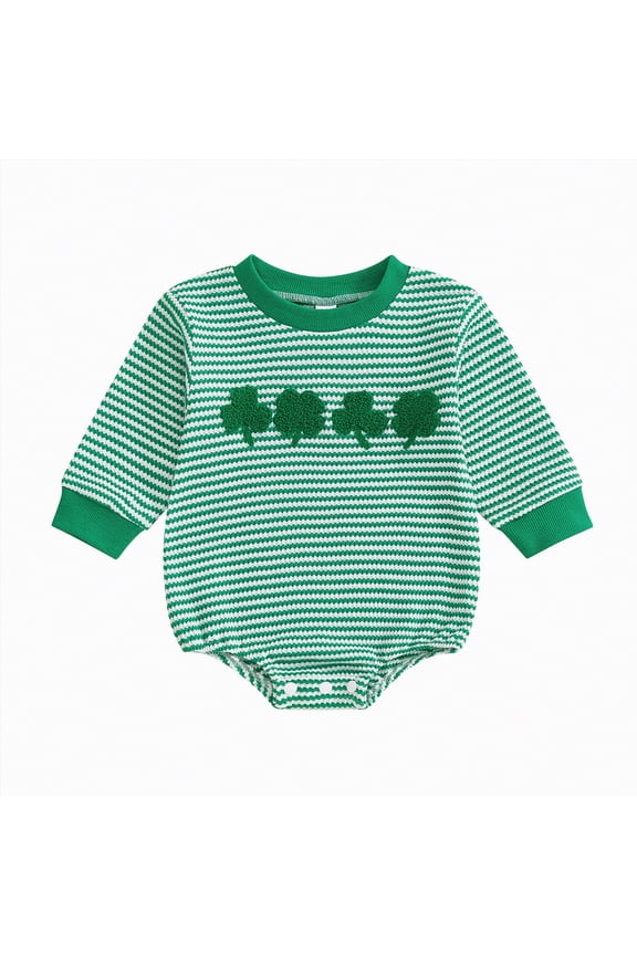 Baby Boy Clothes St Patricks Day Outfit Cute Letter Embroidered Waffle Bubble Romper Onesie Sweatshirt(Green,6-12 Months)