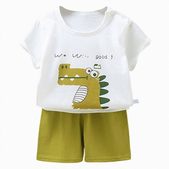 mgoYE Baby Boy Clothes Toddler Summer Outfit 18-24 Months 2t 3t 4t 5t 6t Girls Outfit Short Sleeve Embroidered T Shirt Tees + Striped/Plaid Shorts 4-5 Years
