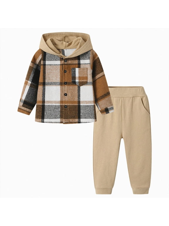 Baby Boy Fall Clothes Boys Autumn Winter Button Down Long Sleeve Stretch Waistband 6M 1T 2T 3T Playwear Set Outfits 2 Pcs