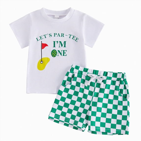 mgoYE Baby Boy First Birthday Golf Outfit Short Sleeve Hole In One Golf T-Shirt Top Shorts Infant 2Pcs Set Summer Clothes(Yellow,12-18 Months)