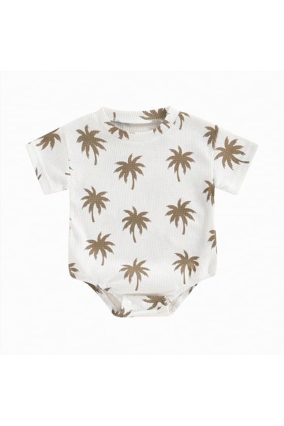 Baby Boy Girl Beach Outfit Onesie Short Sleeve Tshirt Romper Bodysuit Infant Summer Clothes(White,12-18 Months)