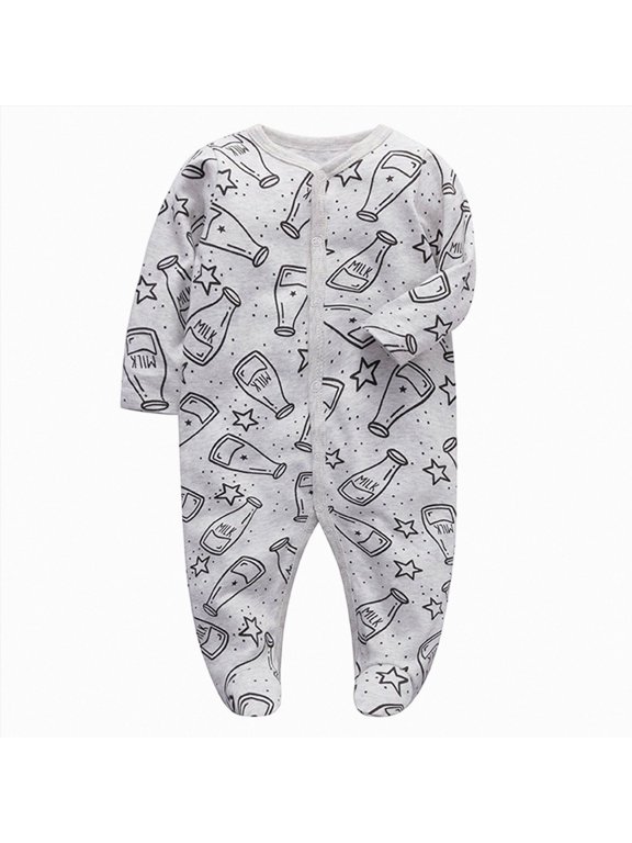 Baby Boy Girl Footie Jumpsuit Cotton Footed Long Sleeves Snap Summer Outfits for 0-12 Months(Grey,3-6 Months)