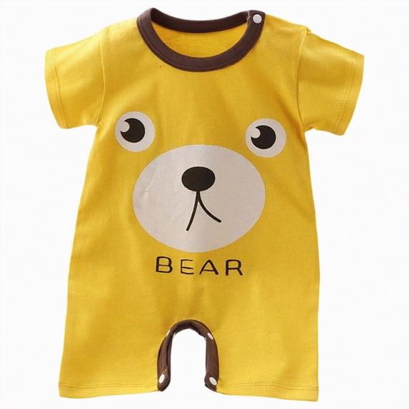 mgoYE Baby Boy Girl Rompers Short Sleeve Cotton Toddler Rompers Graphic Print Baby Clothes One-Piece Outfit|Yellow 9-12 Months