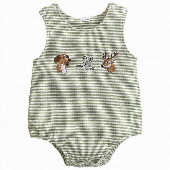 mgoYE Baby Boy Girl Summer Clothes Animal Embroidery Newborn Bubble Romper Short Sleeve Bodysuit Infant Hunting Clothing|Green 0-3 Months