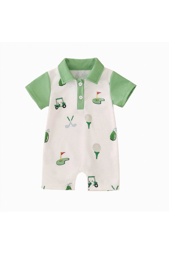 Baby Boy Golf Outfit ShortSleeve One-Piece Polo Shirt Jumpsuit Newborn Boy Summer Clothes(White,0-3 Months)