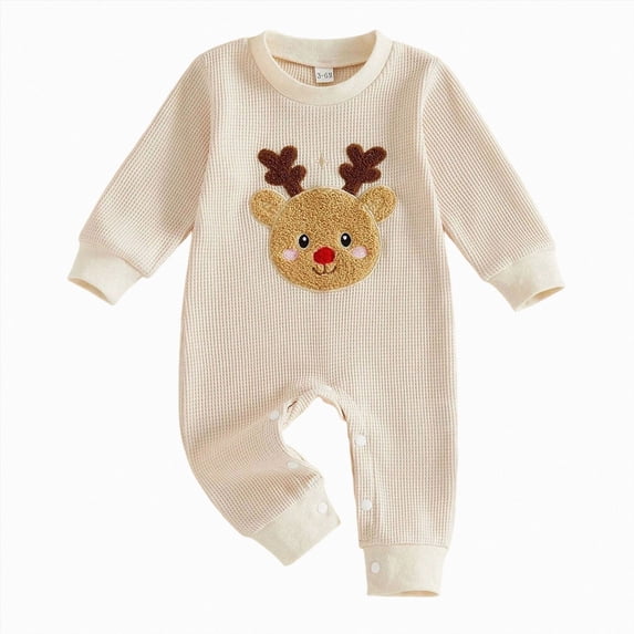 mgoYE Baby Boy Long Sleeve Christmas Outfit Embroidery Romper Onesie Newborn Infant Romper Clothes 12-18 Months