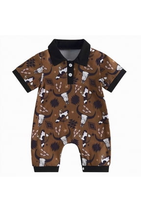 Baby Boy Outfit Baby Outfit Short Sleeve Polo Romper Neutral Baby Clothes 0-24 Months for Boys Girls(Brown,6-12 Months)