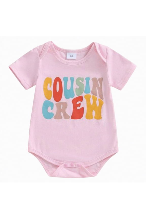 Baby Boy Outfits 0-3 Months Newborn Baby Girl Boy Romper Short Sleeve Cousin Crew Shirt Crewneck Bodysuit Colorful Print Casual Summer Clothes(Pink,3-6 Months)