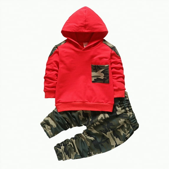 mgoYE Baby Boy Pjs 12-18 Months Camouflage Sweatsuit Pants Set Toddler Clothes 6 12 18 24 Months 2T(Red,1-2 Years)