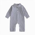 thumbnail image 1 of mgoYE Baby Boy Polo Romper Gingham Button Up Long Sleeve Collared Jumpsuit One Piece Fall Outfit, 1 of 3