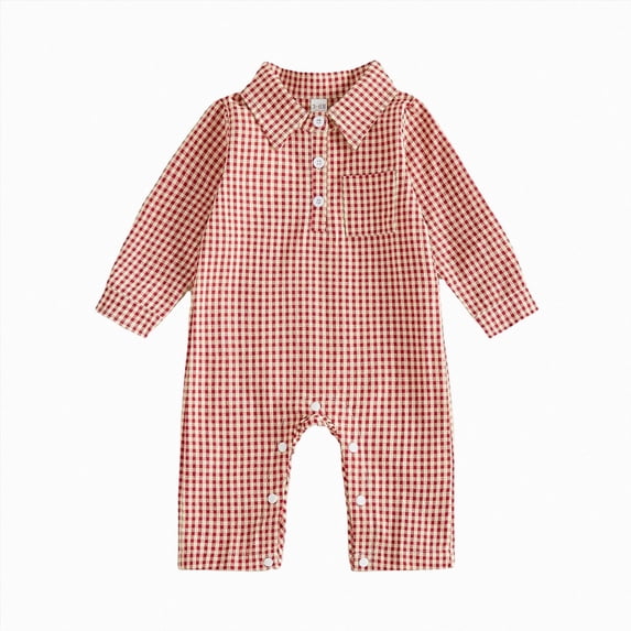 mgoYE Baby Boy Polo Romper Gingham Button Up Long Sleeve Collared Jumpsuit One Piece Fall Outfit