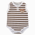 thumbnail image 1 of mgoYE Baby Boy Romper Size 3-6 Months Baby Unisex Bodysuits Bear Pattern Sleeveless Striped Bodysuit Soft Playwear for Girls Boys Slip Clothes Coffee, 1 of 5