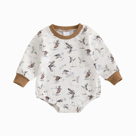 mgoYE Baby Boy Spring Fall Clothes Mallard Duck Bubble Romper Long Sleeve Bodysuit Onesie Hunting Clothes 0-3 Months