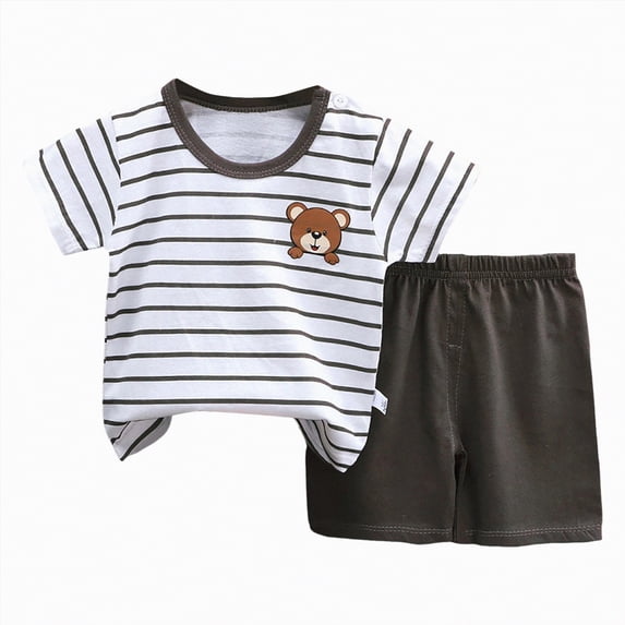 mgoYE Baby Boy Summer Clothes Toddler Boys Summer Clothes Cotton Short Sleeve Dinosaur T-Shirt + Shorts Set 2Pcs|Black 3-6 Months