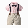 thumbnail image 1 of mgoYE Baby Boy Summer Outfits Gentleman Outfit Short Sleeve Bowtie Button Romper+Suspender Overalls Shorts Set Wedding Set Formal(Red,3 Years), 1 of 9