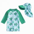 thumbnail image 1 of mgoYE Baby Boy Swim Set 3-6 Months Toddler Baby Boy Rash Guard Swimsuit Long Sleeve Zipper One Piece Bathing Suit Infant Beach Swimwear with Hat(Green,6-12 Months), 1 of 6