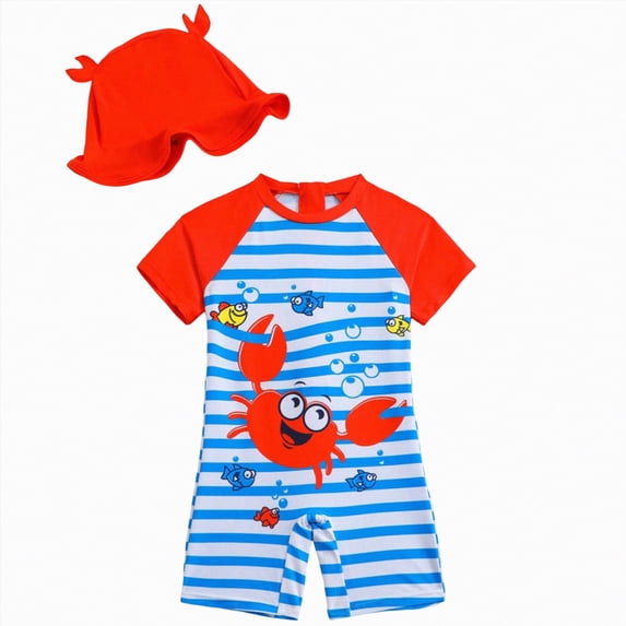 mgoYE Baby Boy Swimsuit 6-9 Months Baby Boy Swimsuit One Piece Long Sleeve Bathing Suit Rash Guard UPF 50+ Sun Protection with Hat(Red,4-5 Years)