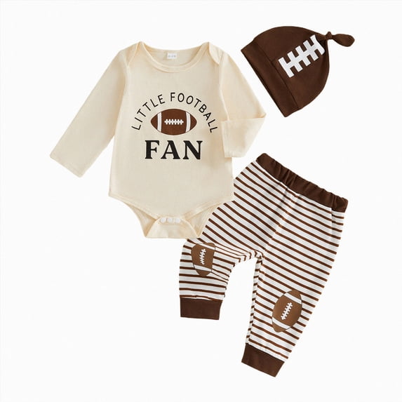 mgoYE Baby Boy Winter Clothes Baby Boys little football fan Printed Romper Clothes Set Newborn Infant Baby Boys Fall Winter Outfit 0 3 6 9 12 18 Months
