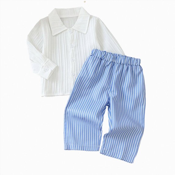 mgoYE Baby Boys 2Pcs Fall Clothes Button Shirt and Stripe Pants Set