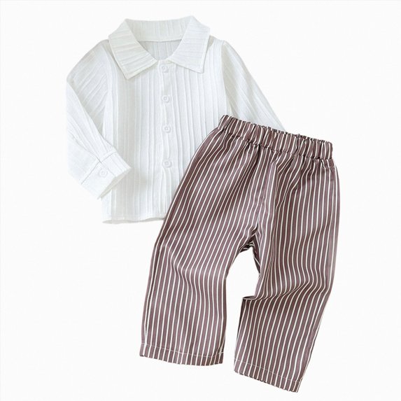 mgoYE Baby Boys 2Pcs Fall Clothes Button Shirt and Stripe Pants Set