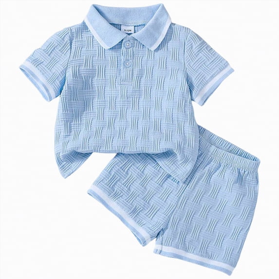 mgoYE Baby Boys Clothes Toddler Summer Outfits Girl Waffle Knit Short Sleeve Button Shirt+Shorts 2Pcs(Blue,2-3 Years)