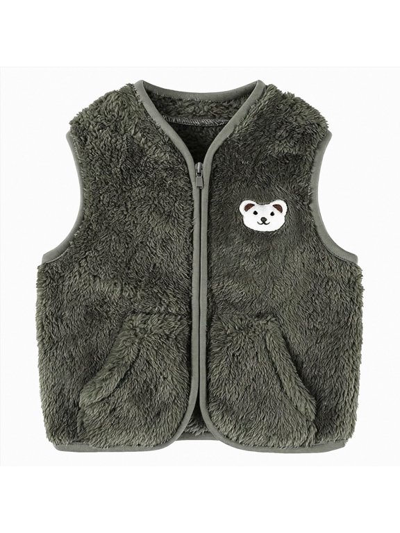 Baby Boys Girls Fleece Vest Zip Up Cute Bear Jackets Fall Winter Warm Clothes Newborn Outwear for Toddler Infant(Green,3-6 Months)