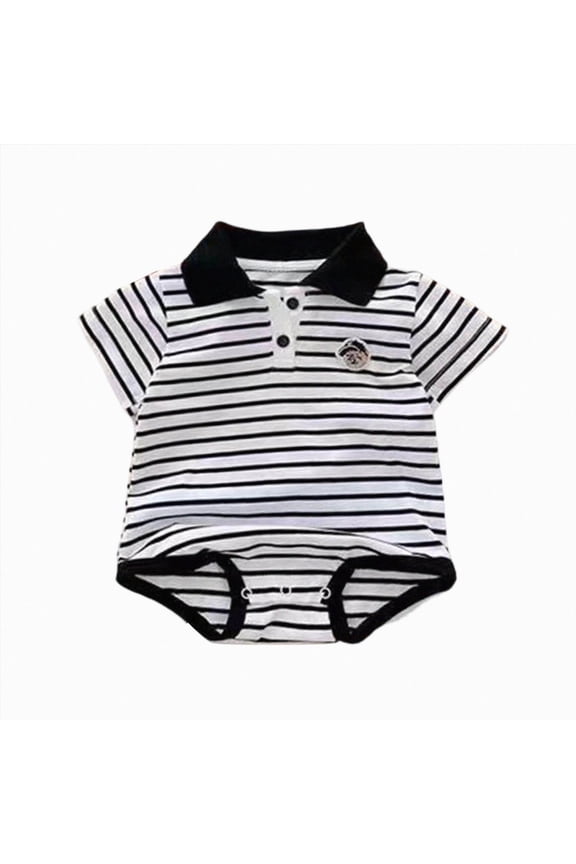 Baby Boys Jumpsuit Polo Collared Bodysuit Short Sleeve Onsies Romper Summer Clothes for Infant Boy(Black,3-6 Months)